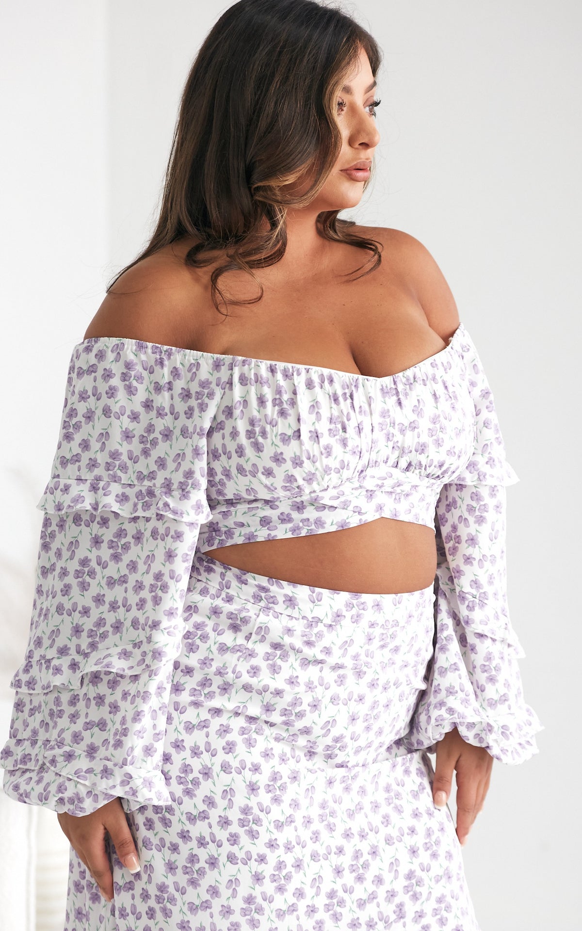 Luella Crop Top - White Lilac Floral