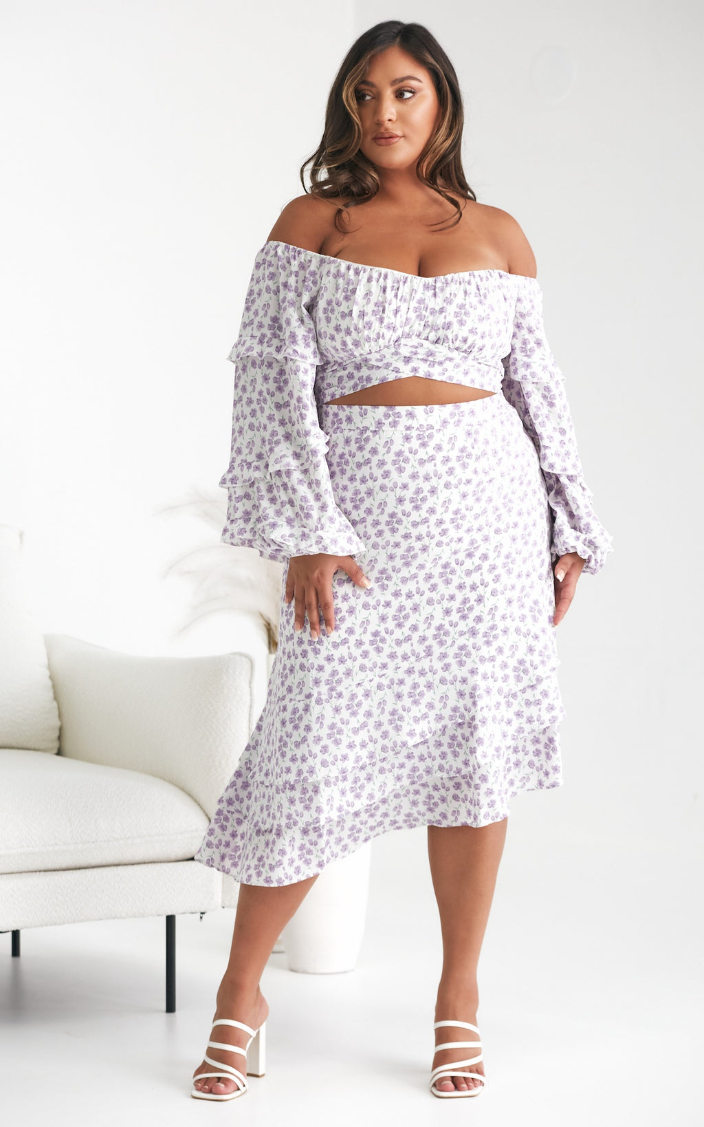 Luella Crop Top - White Lilac Floral