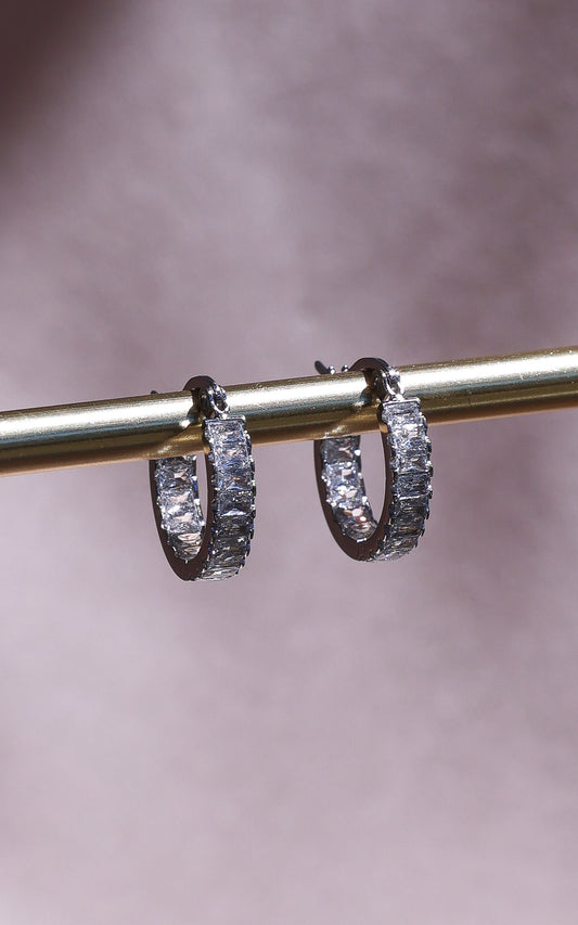 Lumi Hoop Earrings - Silver In Out Diamante
