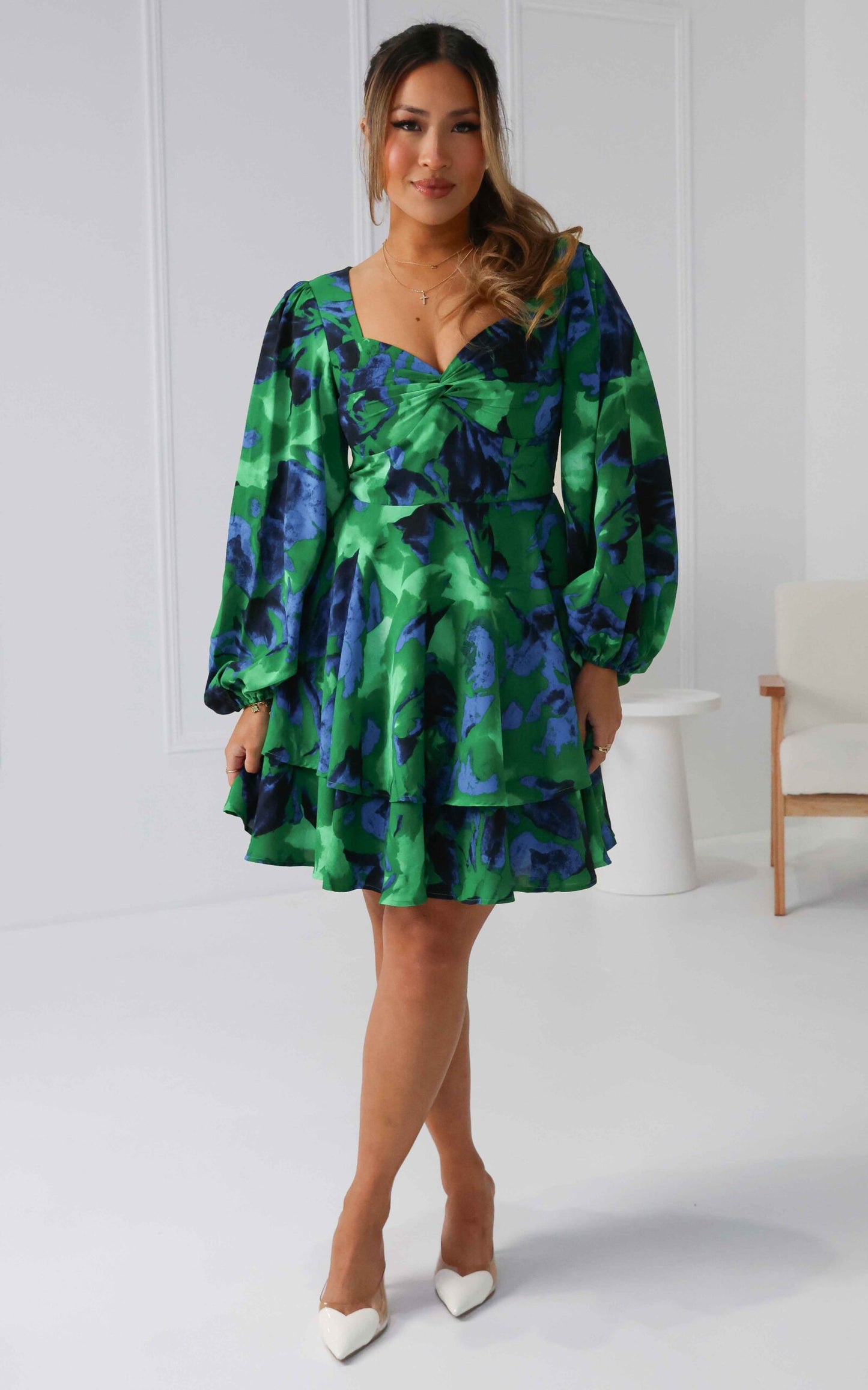 Lydia Dress - Green Blue Print