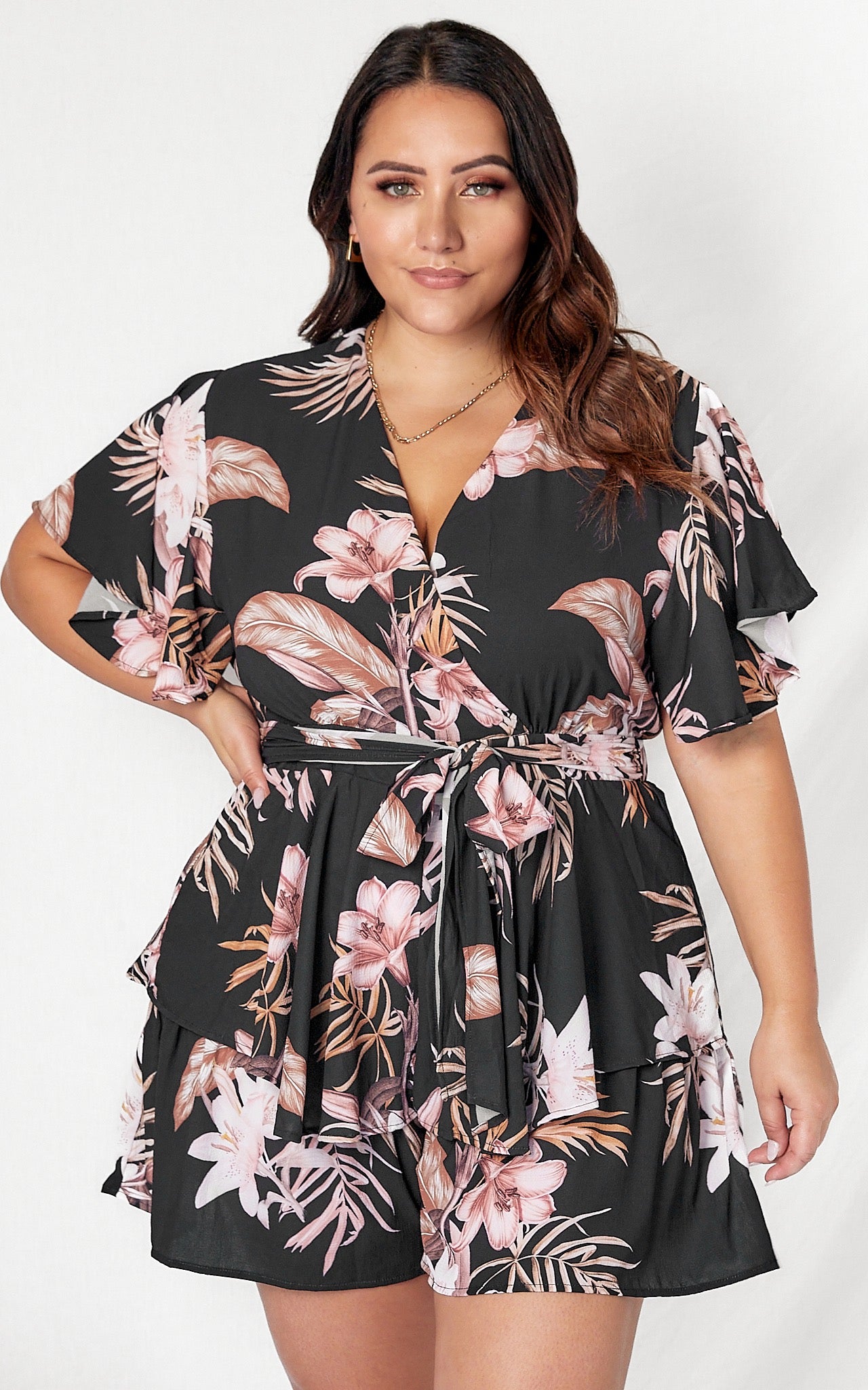 Lynette Playsuit - Black Floral