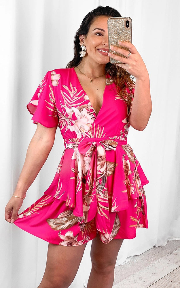 Lynette Playsuit - Hot Pink Floral