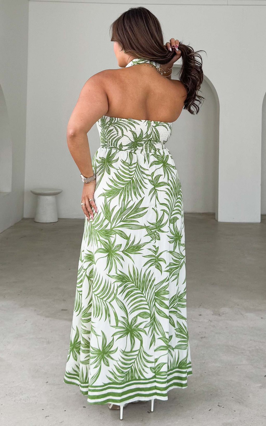 Lyra Maxi Dress - Green Leaf Print