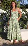 Lyra Maxi Dress - Green Leaf Print