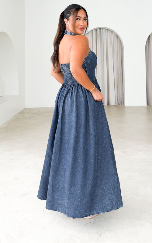 Lyra Maxi Dress - Blue Denim Wash