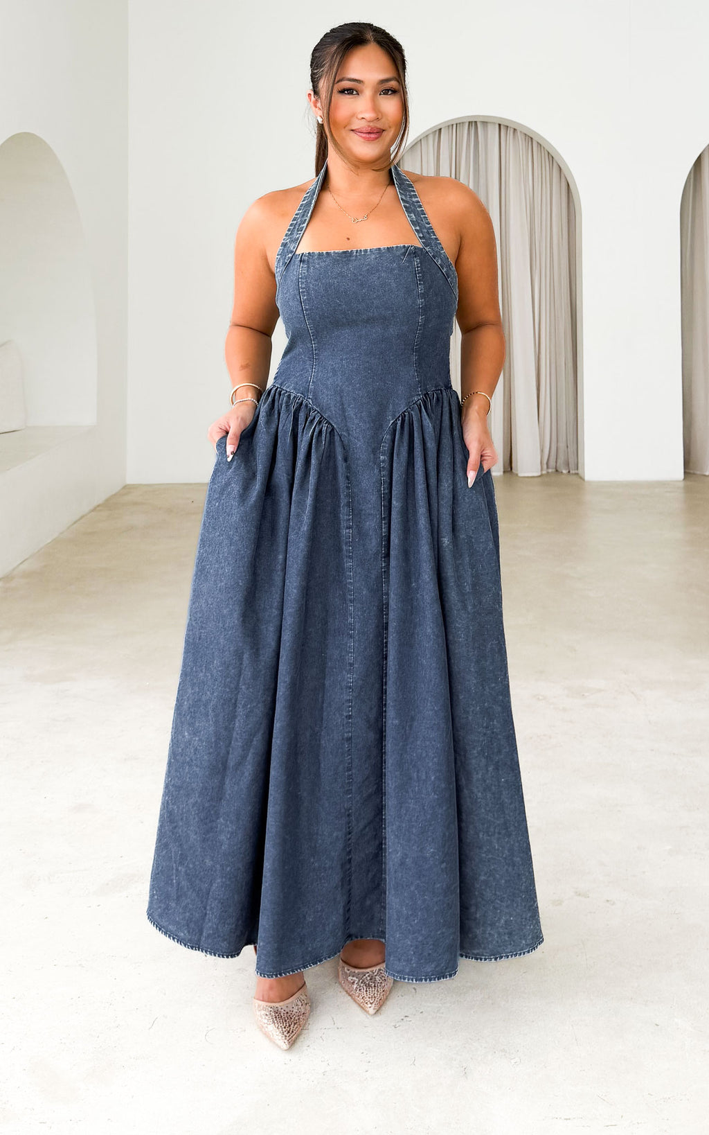 Lyra Maxi Dress - Blue Denim Wash