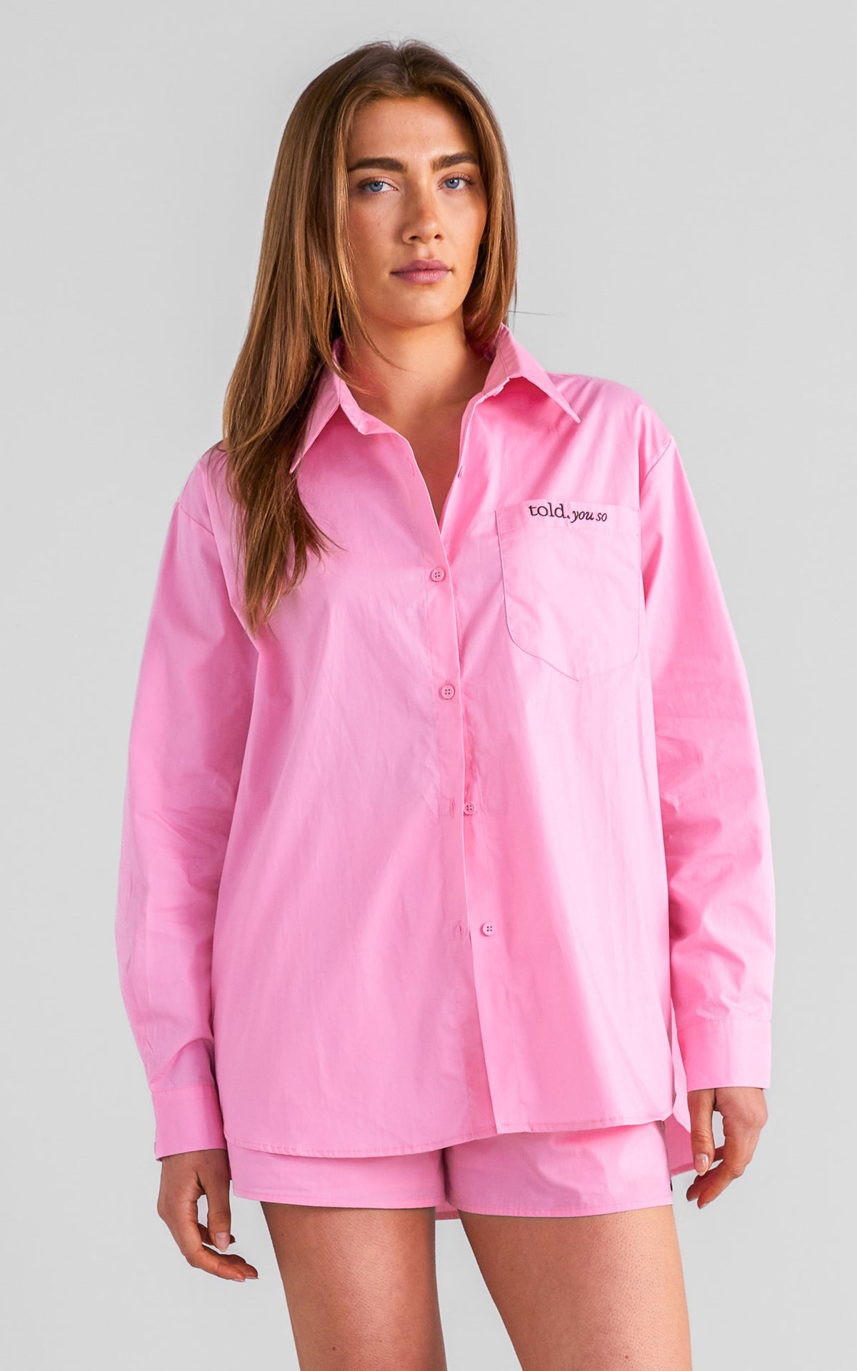 Landon Tie Back Oversized Shirt - Pink