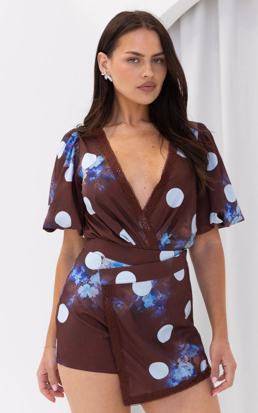 Liam Mini Skort - Chocolate Brown Multi Print
