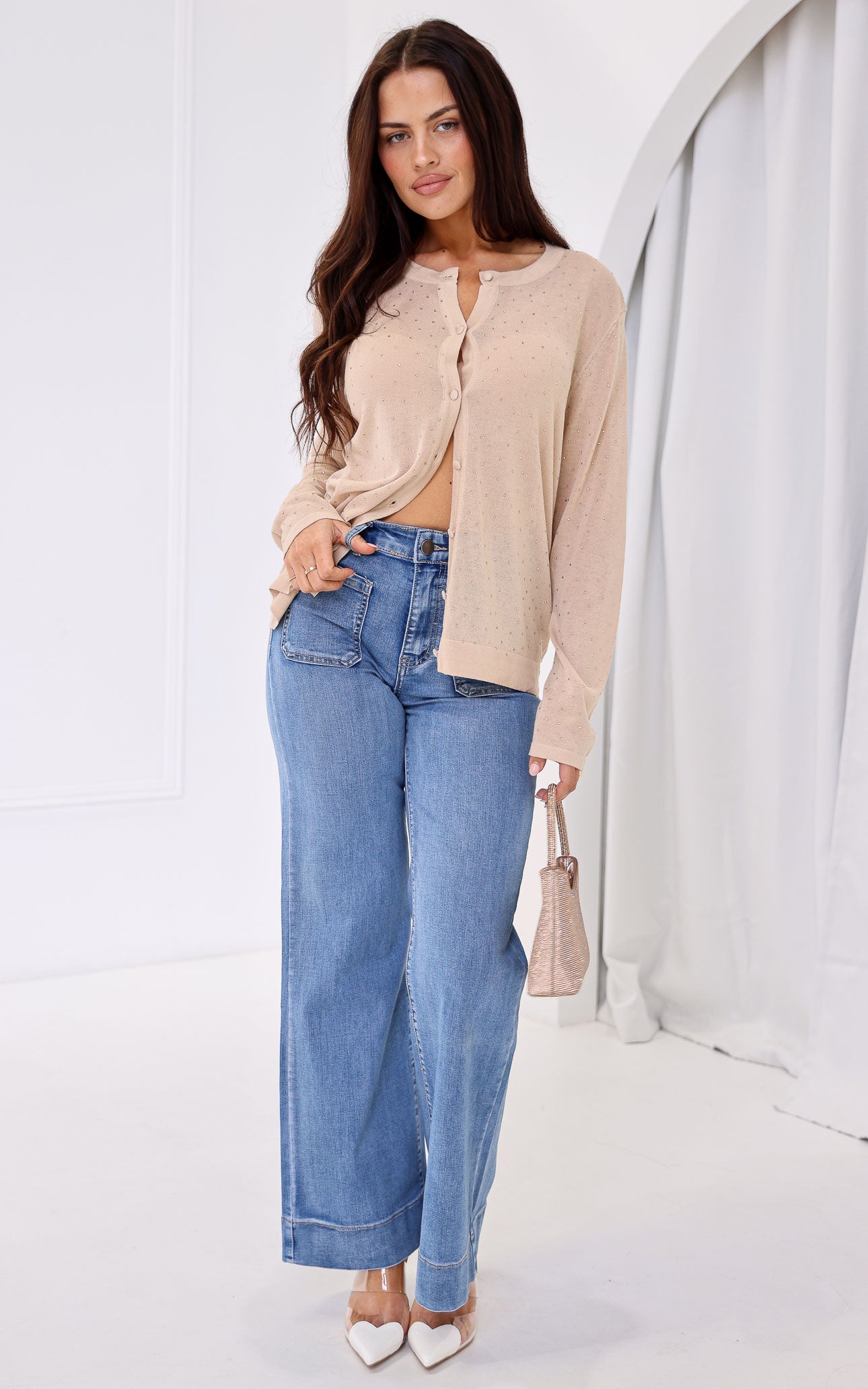 (PREORDER) Lumiere Diamante Cardigan - Beige