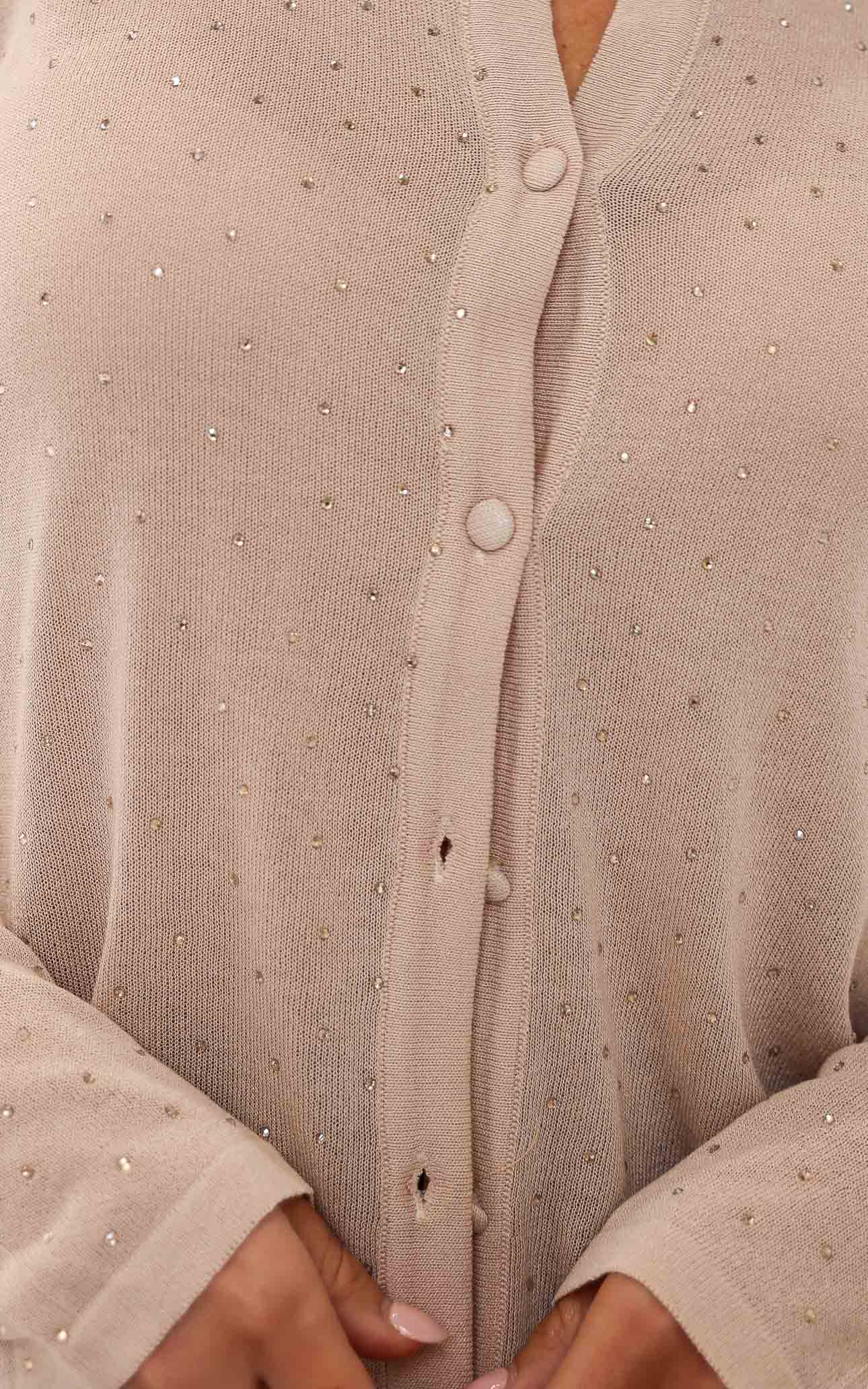 Lumiere Diamante Knit Cardigan - Beige