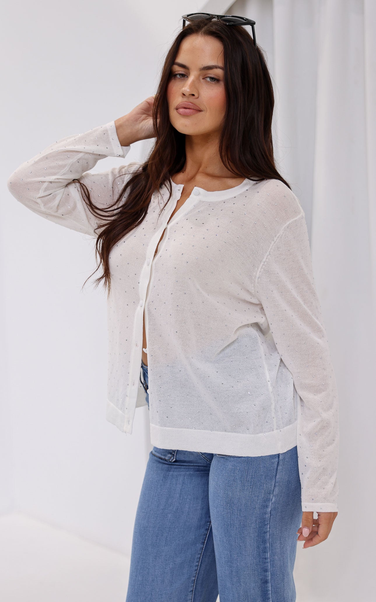 Lumiere Diamante Knit Cardigan - White