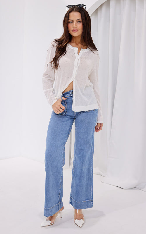 Lumiere Diamante Knit Cardigan - White