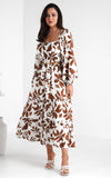 Mabel Maxi Dress - White Brown Floral