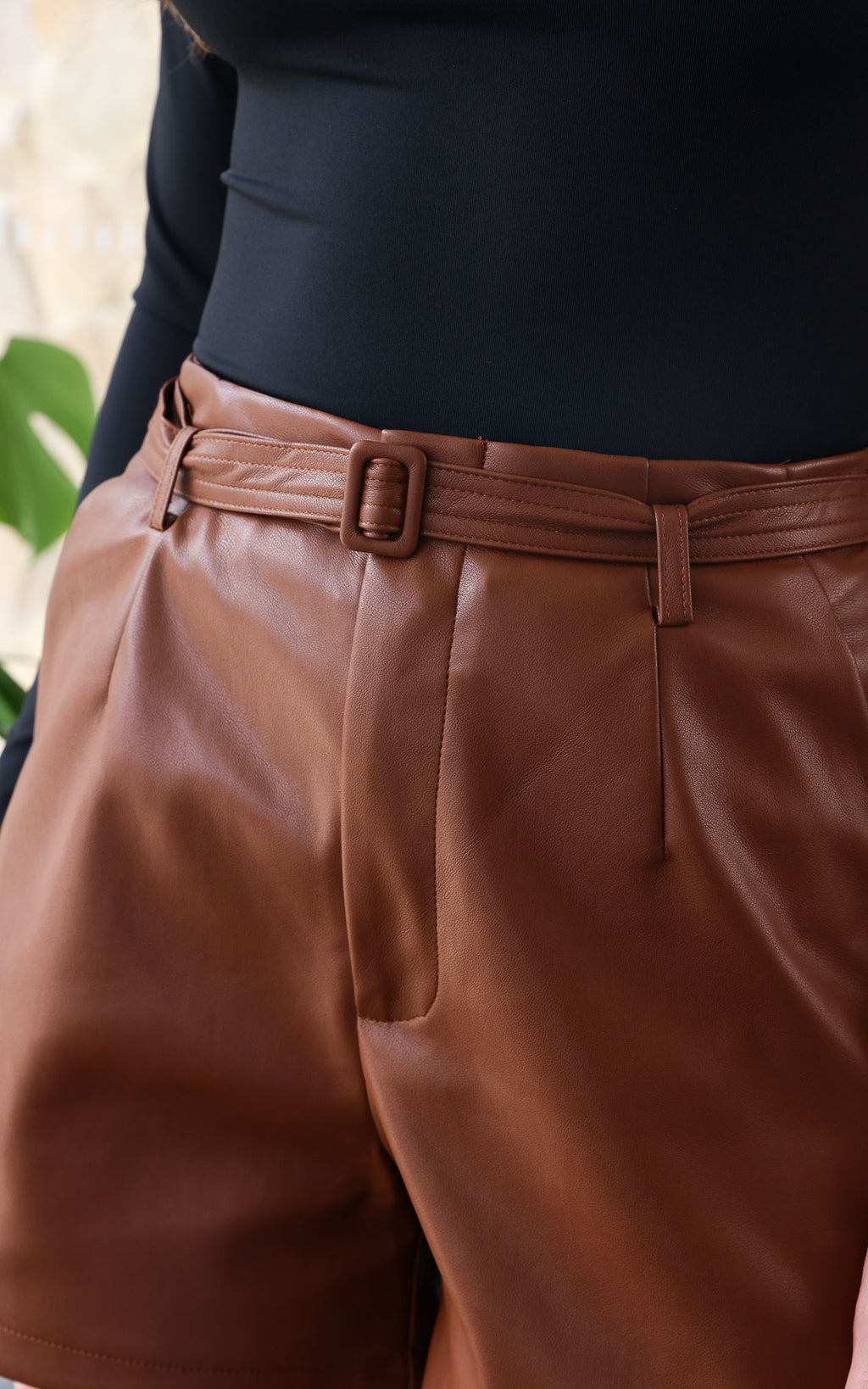 Canto Faux Leather Shorts - Chocolate Brown