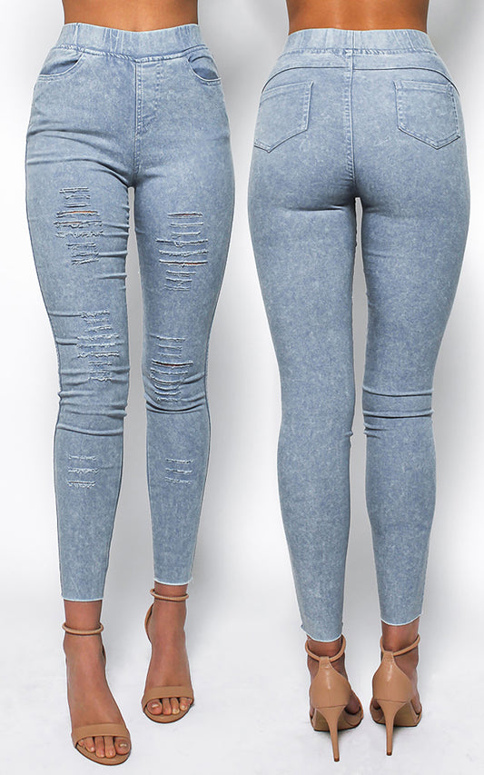 Margo Ripped Jeggings - Blue