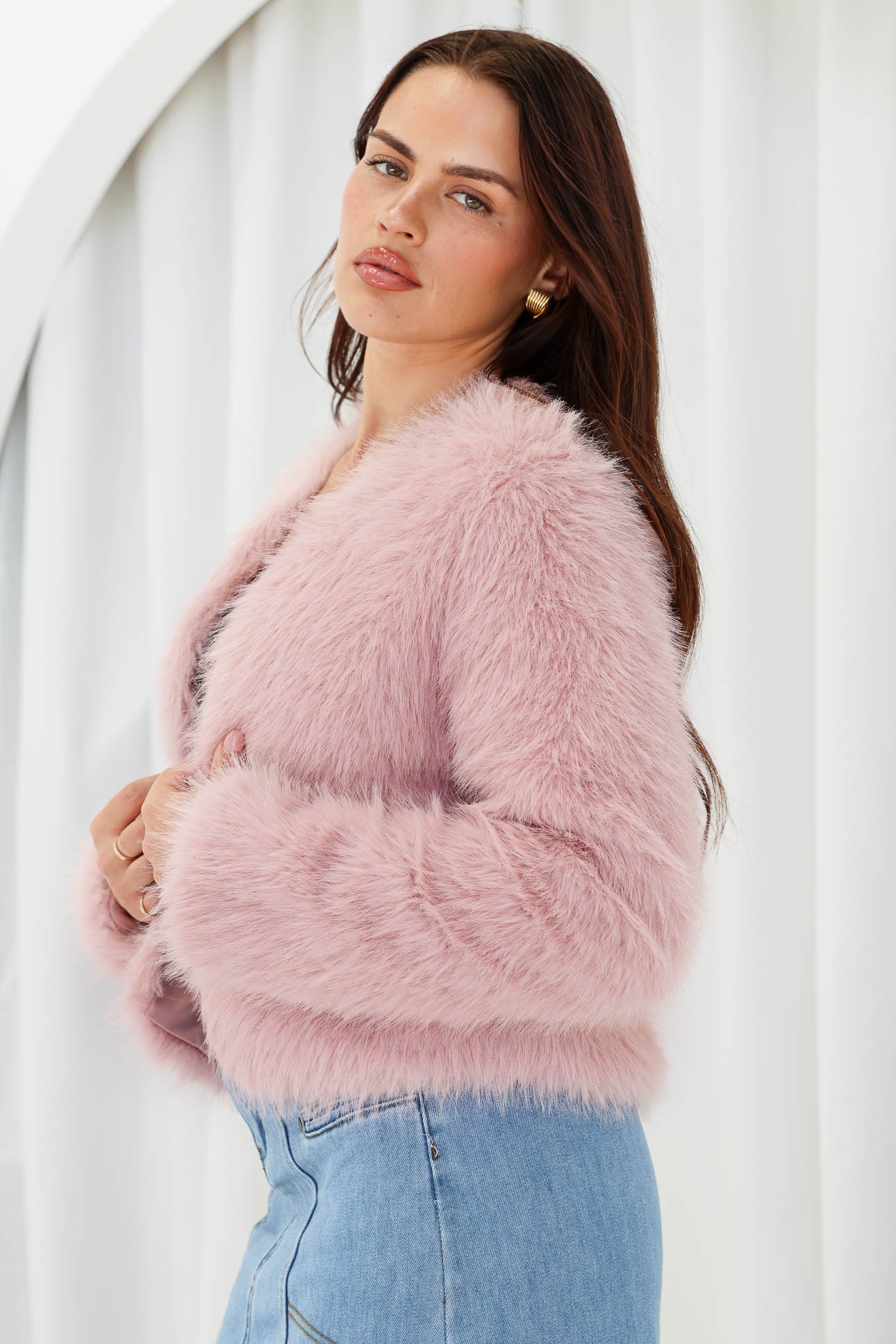 Margot Faux Fur Jacket - Dusty Pink