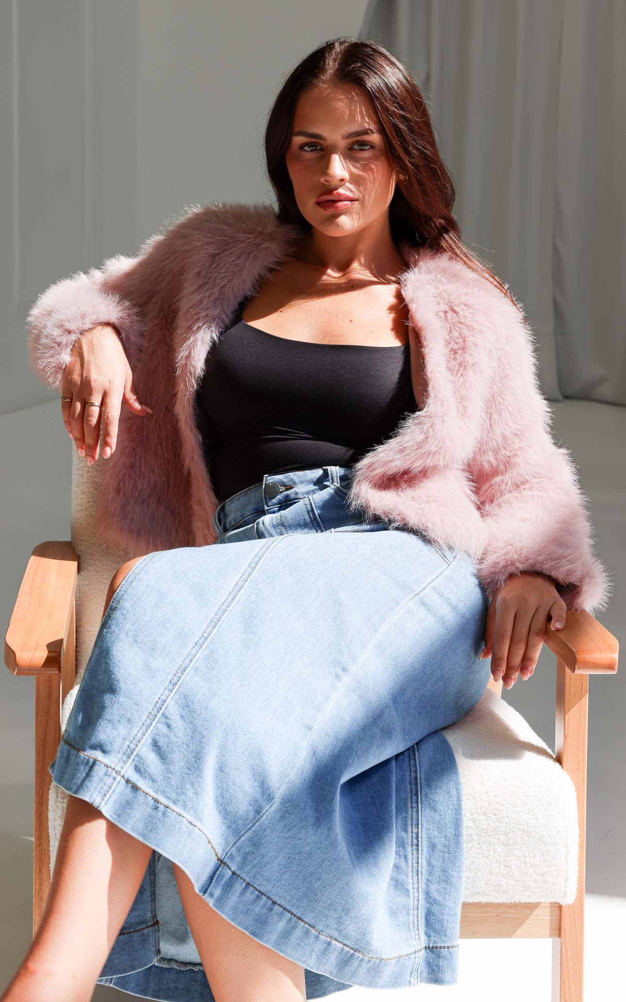 Margot Faux Fur Jacket - Dusty Pink