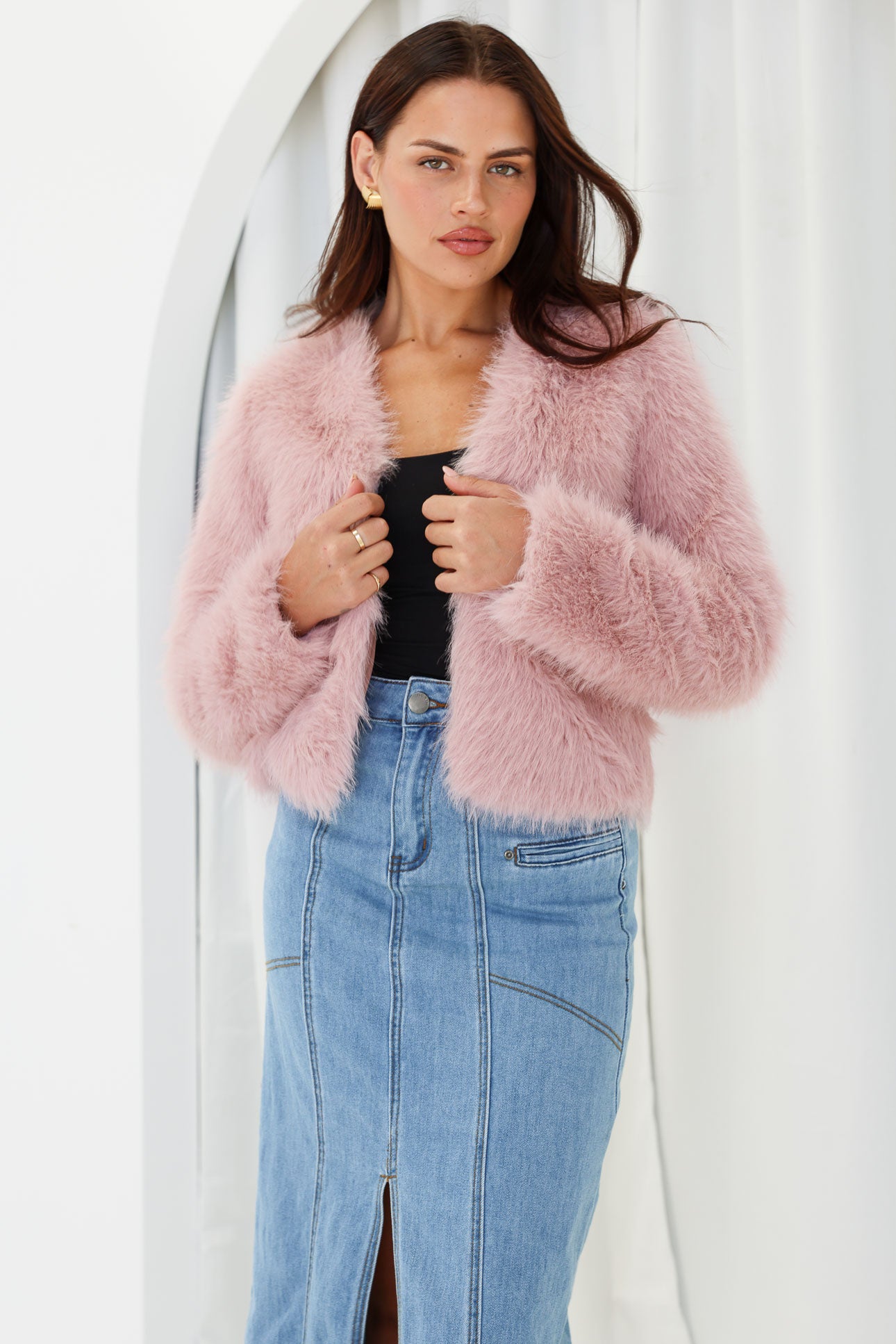 Margot Faux Fur Jacket - Dusty Pink