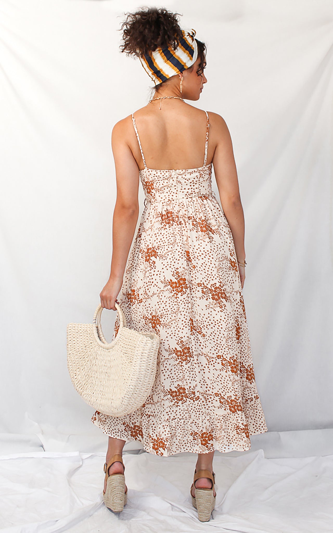 Marilyn Dress - White Tan Floral