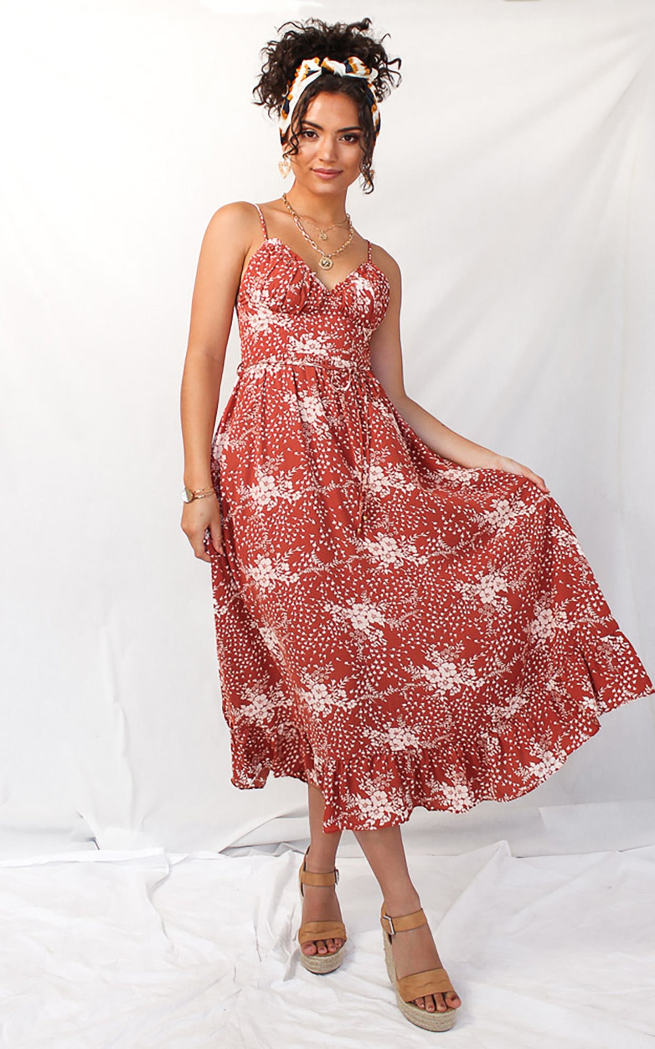 Marilyn Dress - Rust Floral