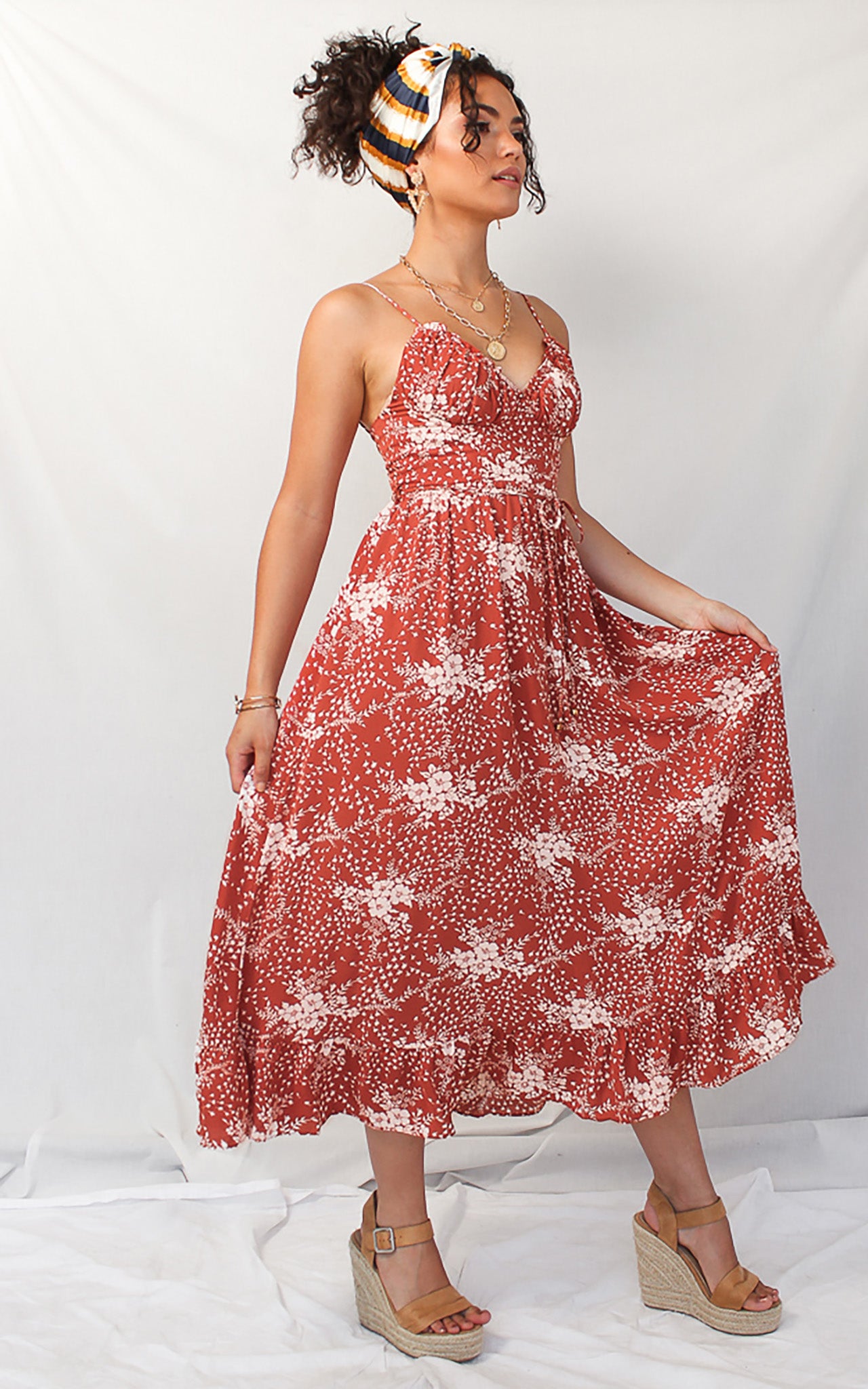 Marilyn Dress - Rust Floral