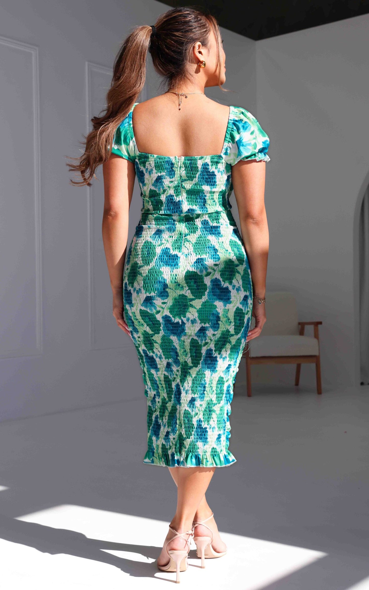 Marlow Midi Dress - Green Blue Floral