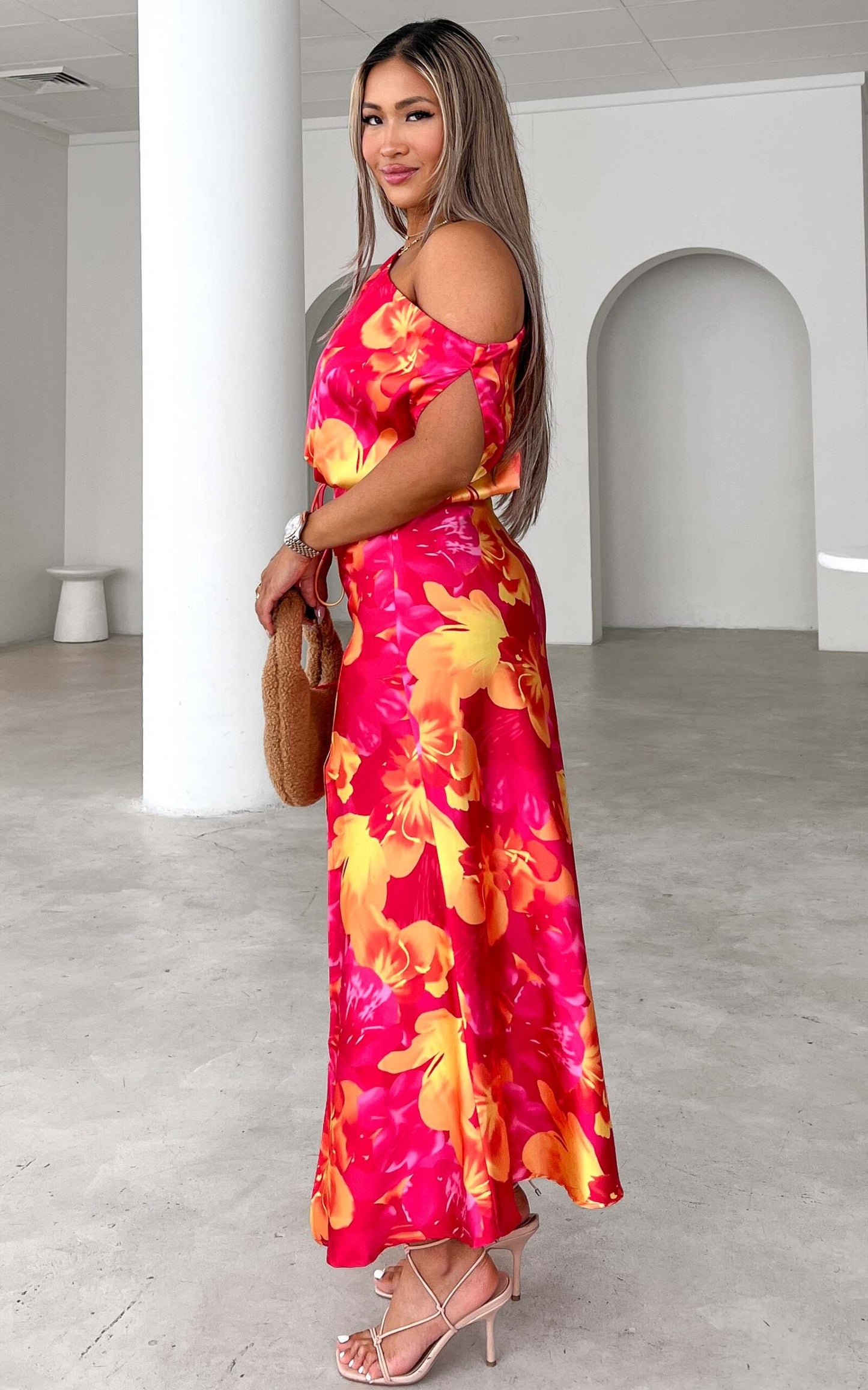 Martisha Maxi Dress - Hot Pink Yellow Floral