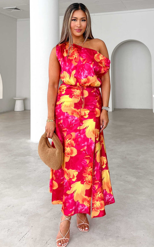 Martisha Maxi Dress - Hot Pink Yellow Floral