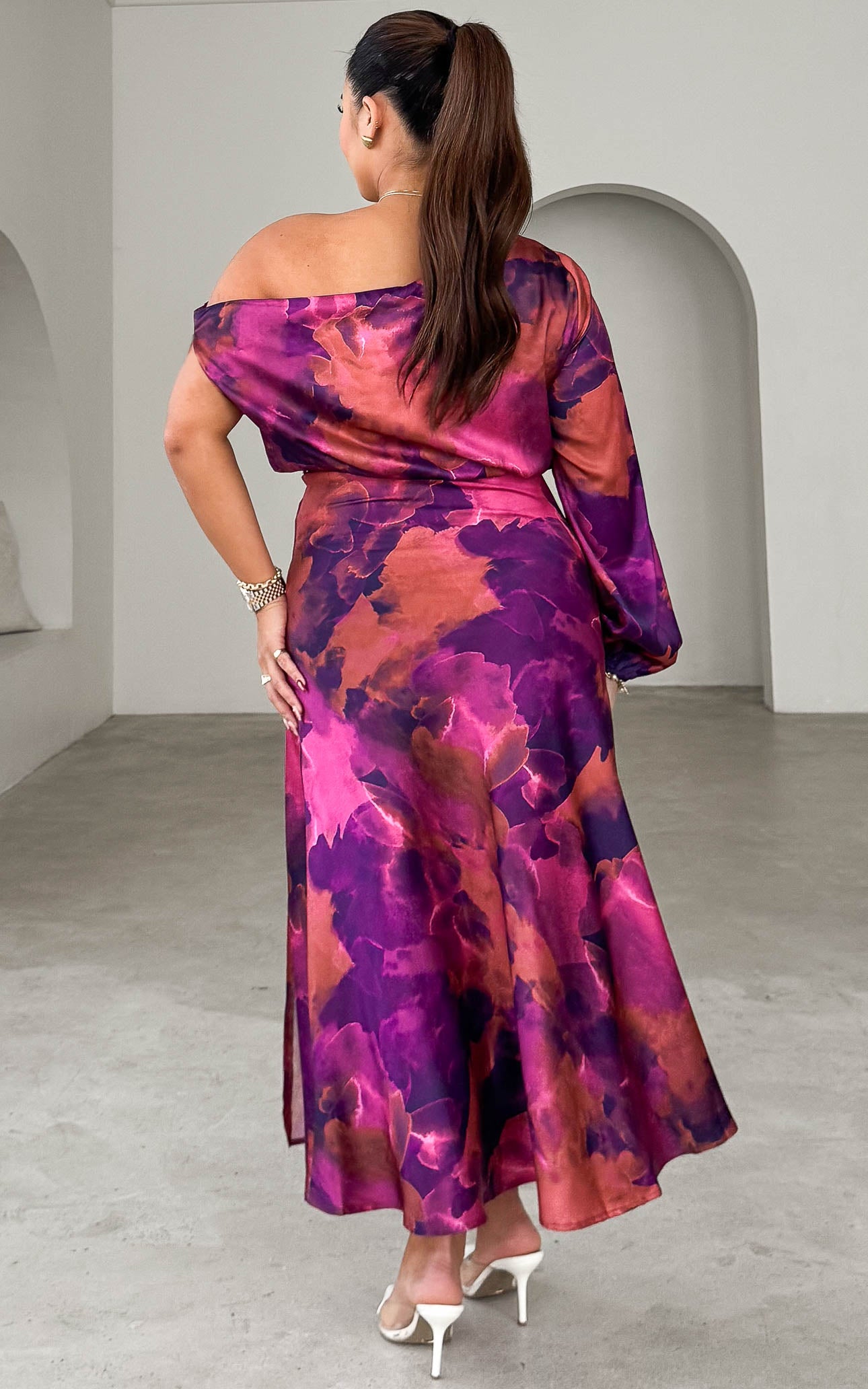 Martisha Long Sleeve Maxi Dress - Plum Multi Print