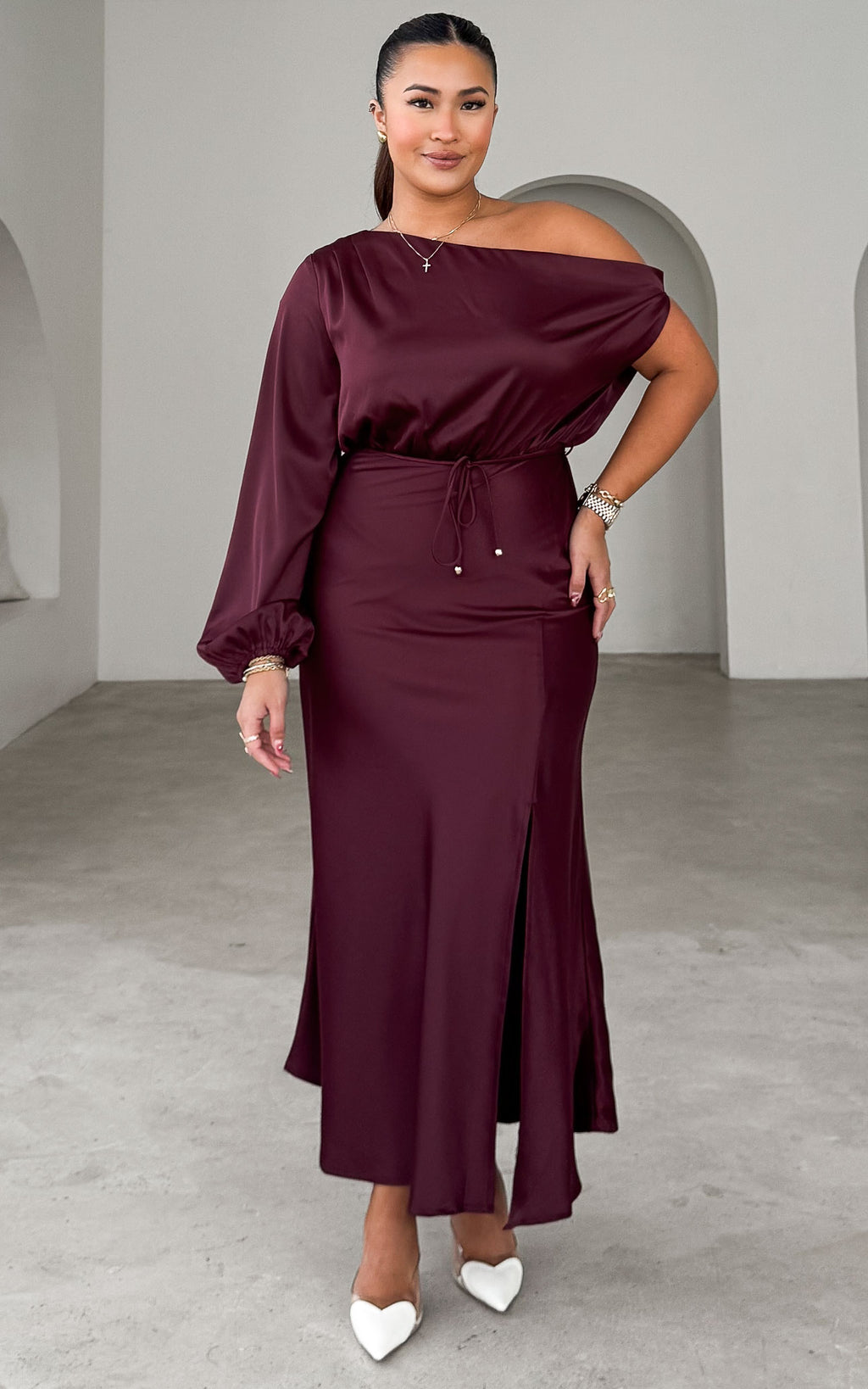 Martisha Long Sleeve Maxi Dress - Wine Plum