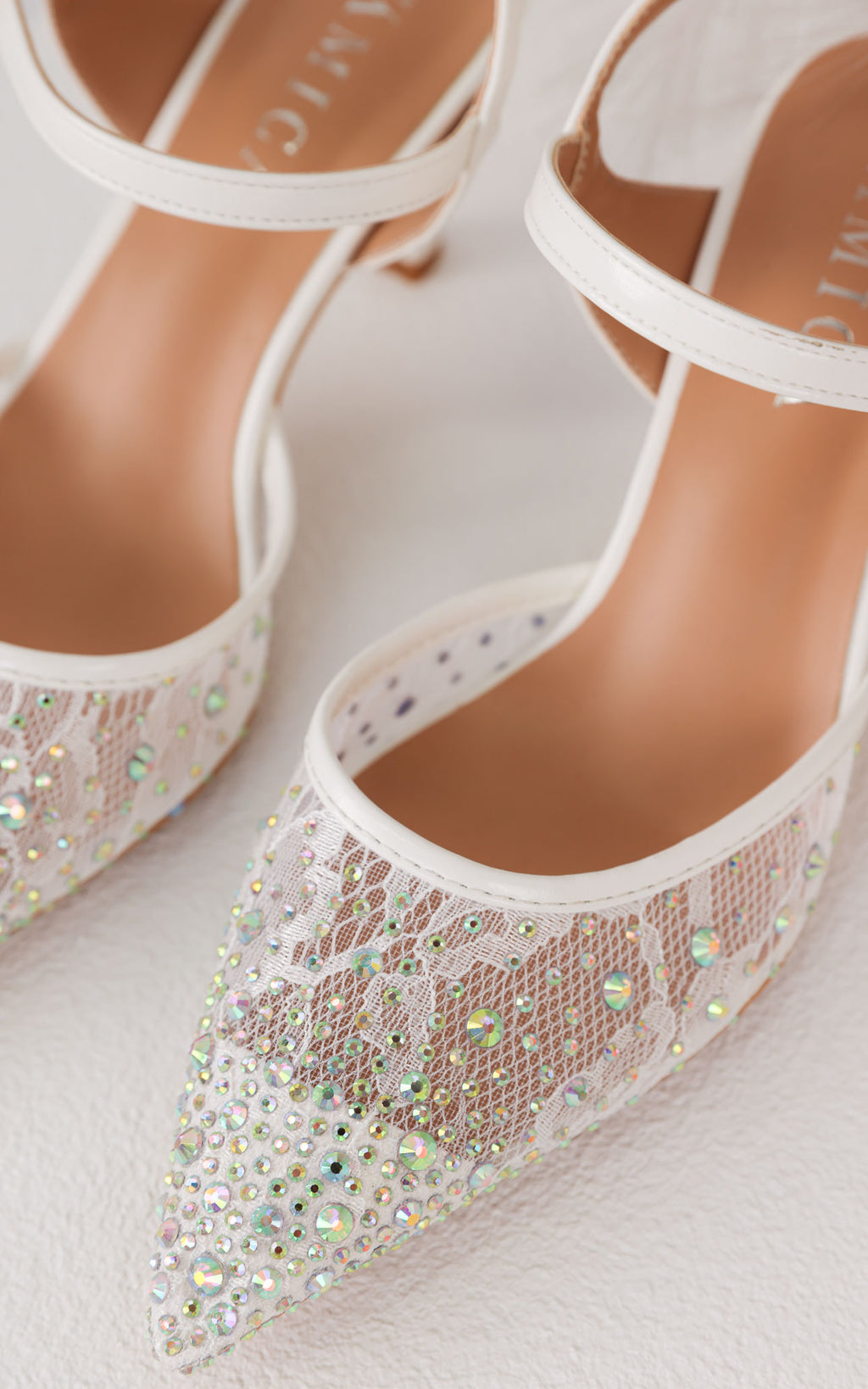Matilda Heels - White Iridescent Rhinestone