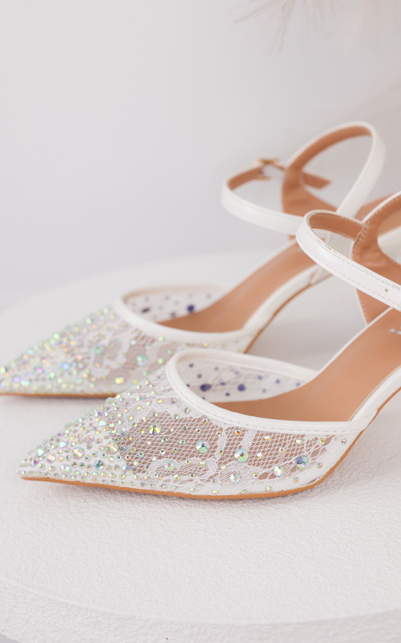 Matilda Heels - White Iridescent Rhinestone