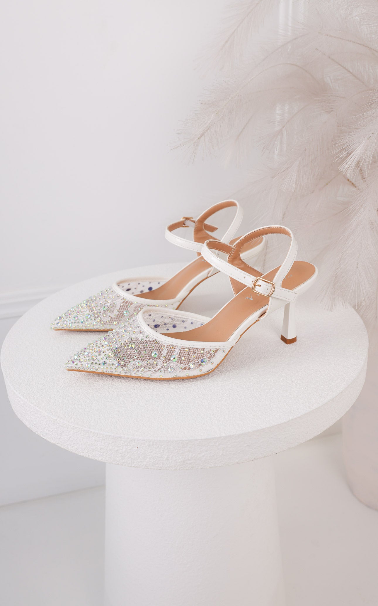 Matilda Heels - White Iridescent Rhinestone