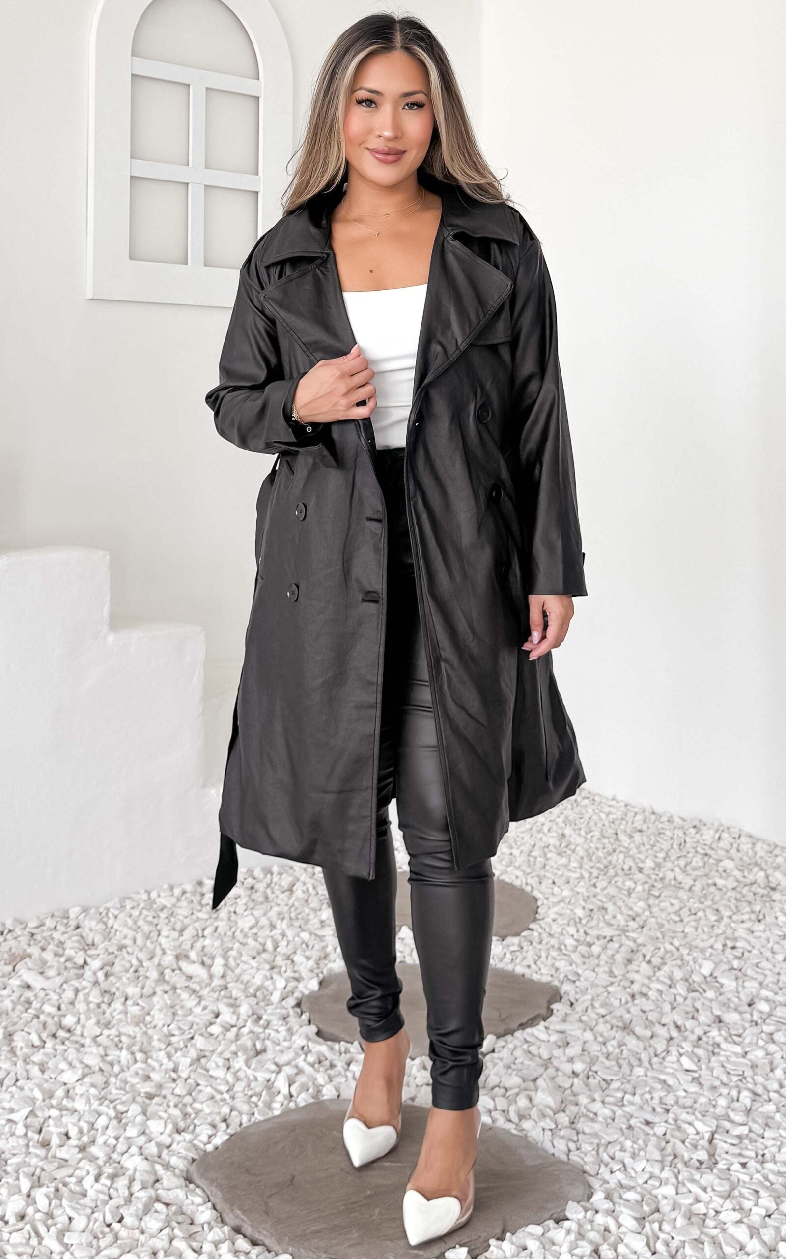 MAXINE WET LOOK TRENCH COAT BLACK By Amica