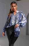 Maysa Gem Embellished Shirt Blouse - Blue White Floral