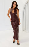 Mazara Faux Leather Maxi Dress - Wine Brown