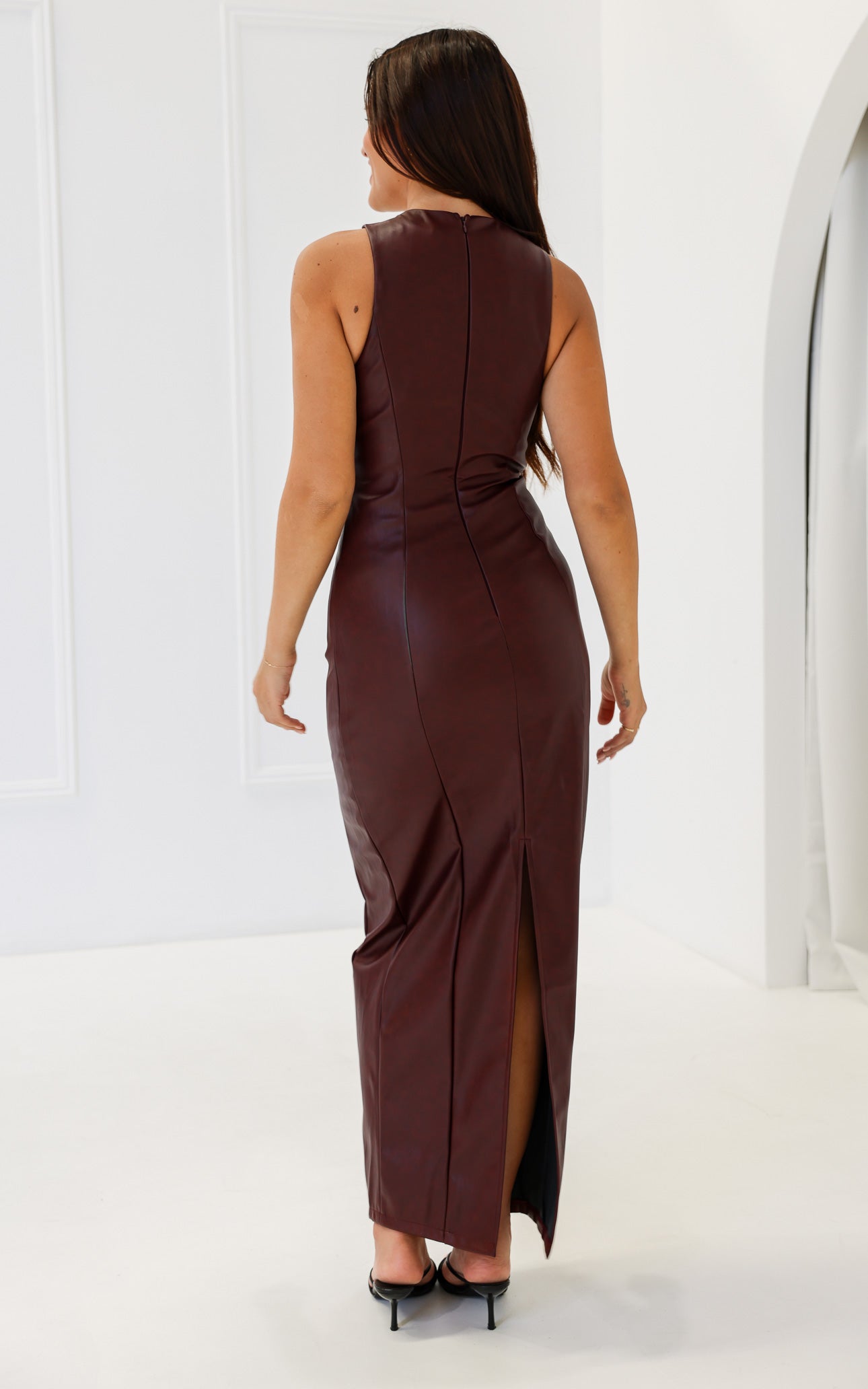 Mazara Faux Leather Maxi Dress - Wine Brown