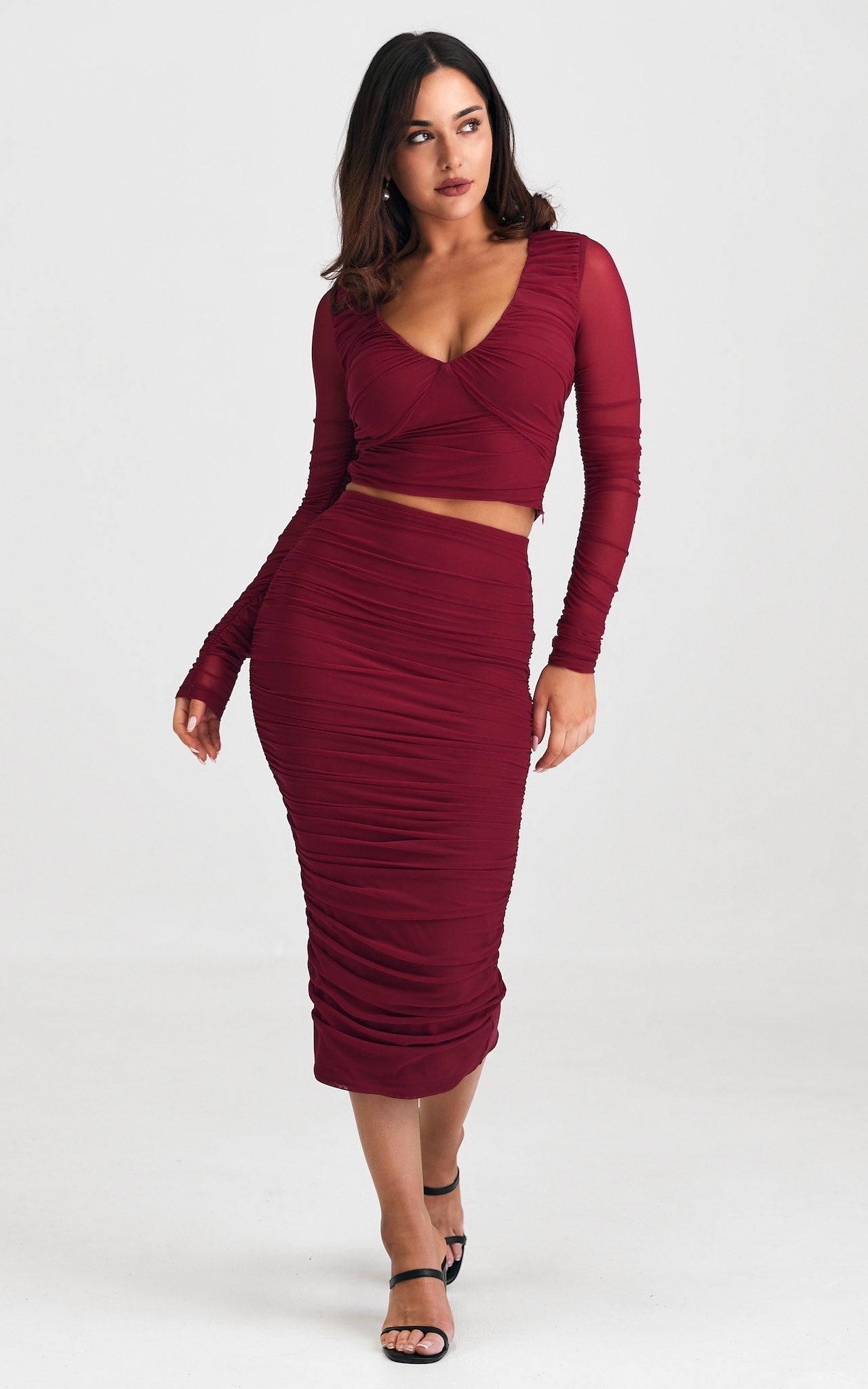 Melody Mesh Midi Skirt - Wine