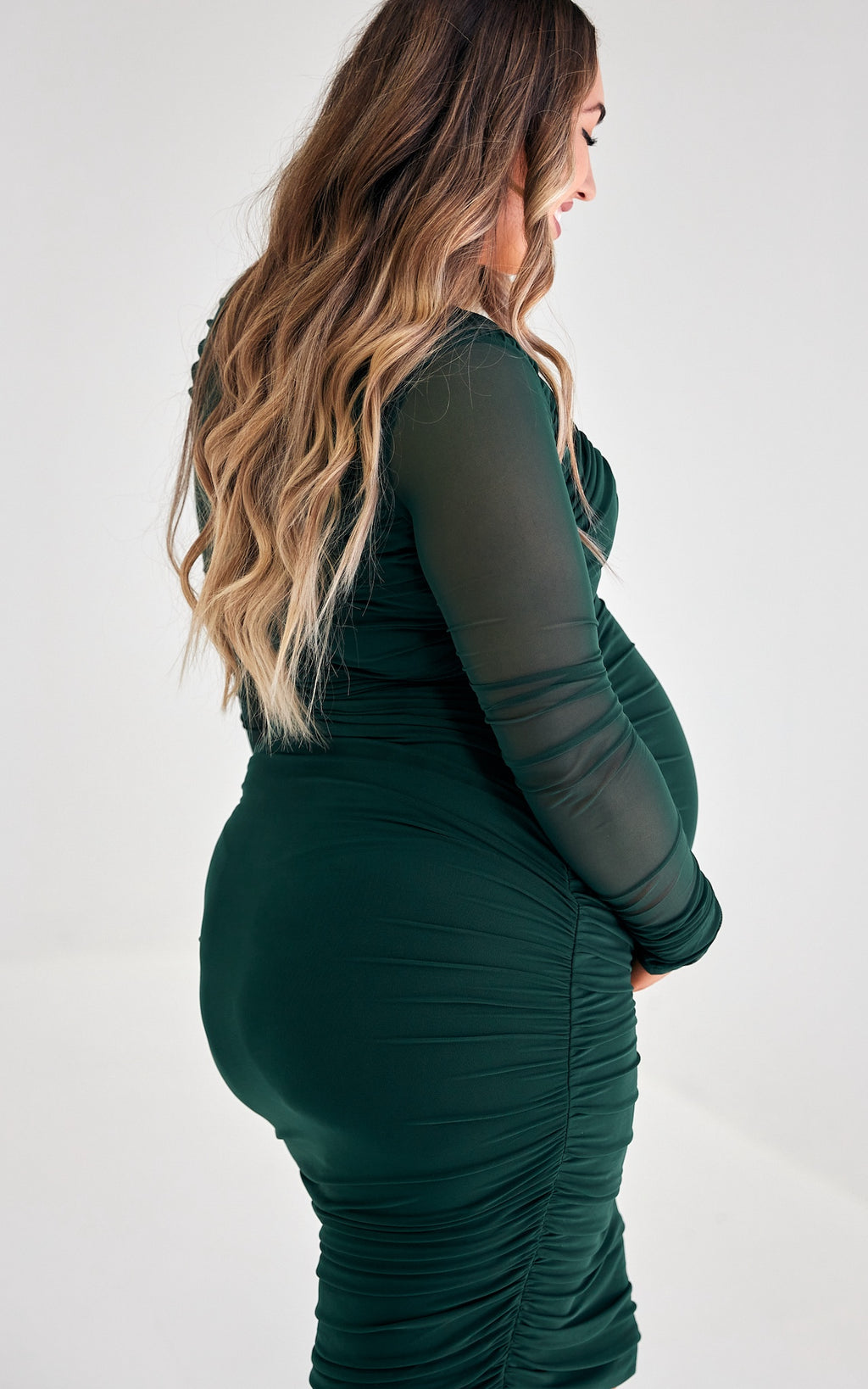 Melody Long Sleeve Mesh Midi Dress - Emerald