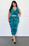 Melody Mesh Midi Skirt - Green Blue Print