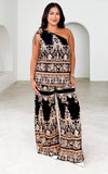 Parker Wide Leg Pants - Black Orange Print