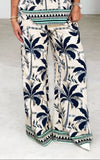 Parker Wide Leg Pants - Cream Navy Tropical Print