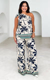 Melrose Top - Cream Navy Tropical Print