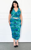 Melody Mesh Midi Skirt - Green Blue Print