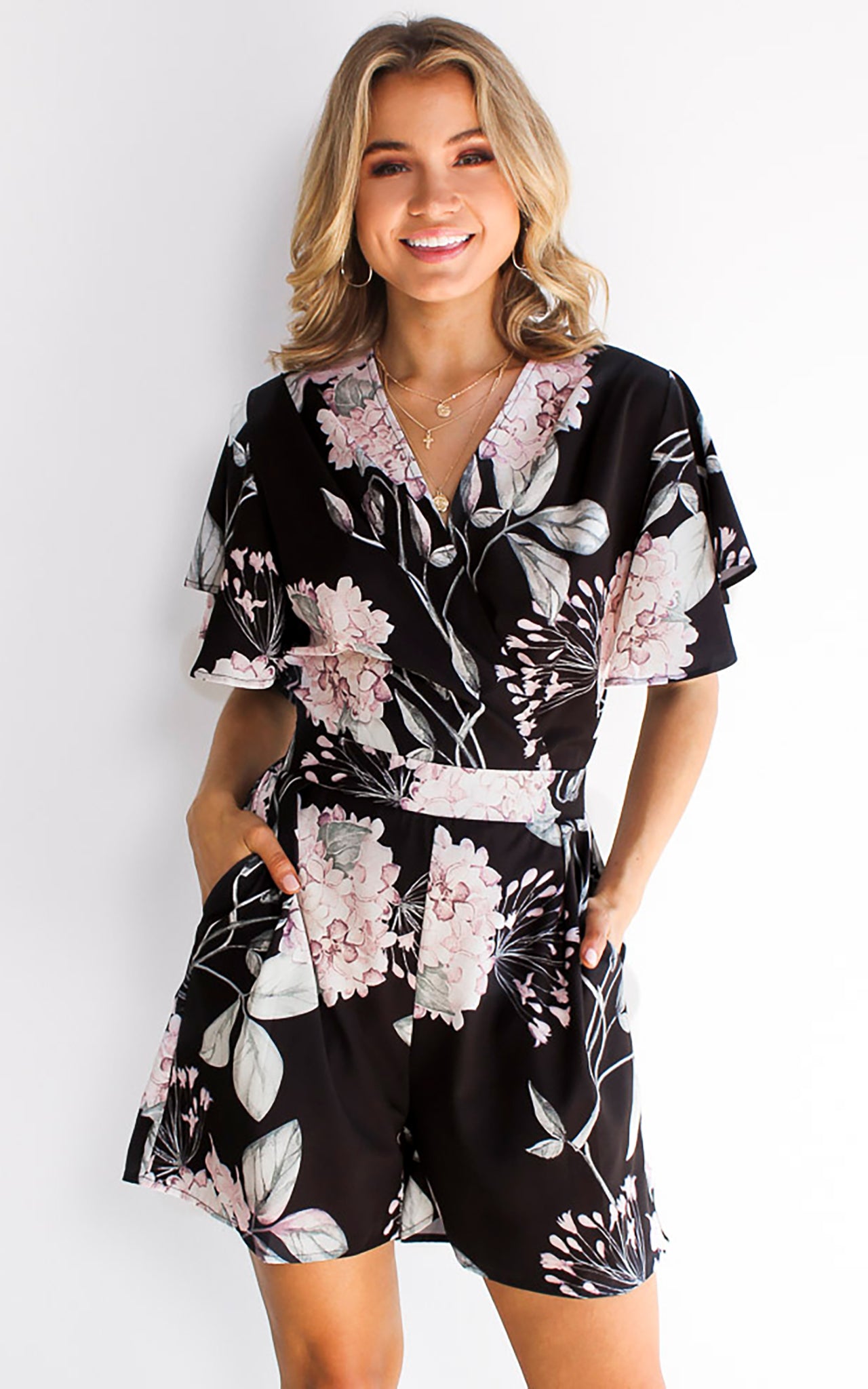 Midnight Rose Playsuit- Black Floral