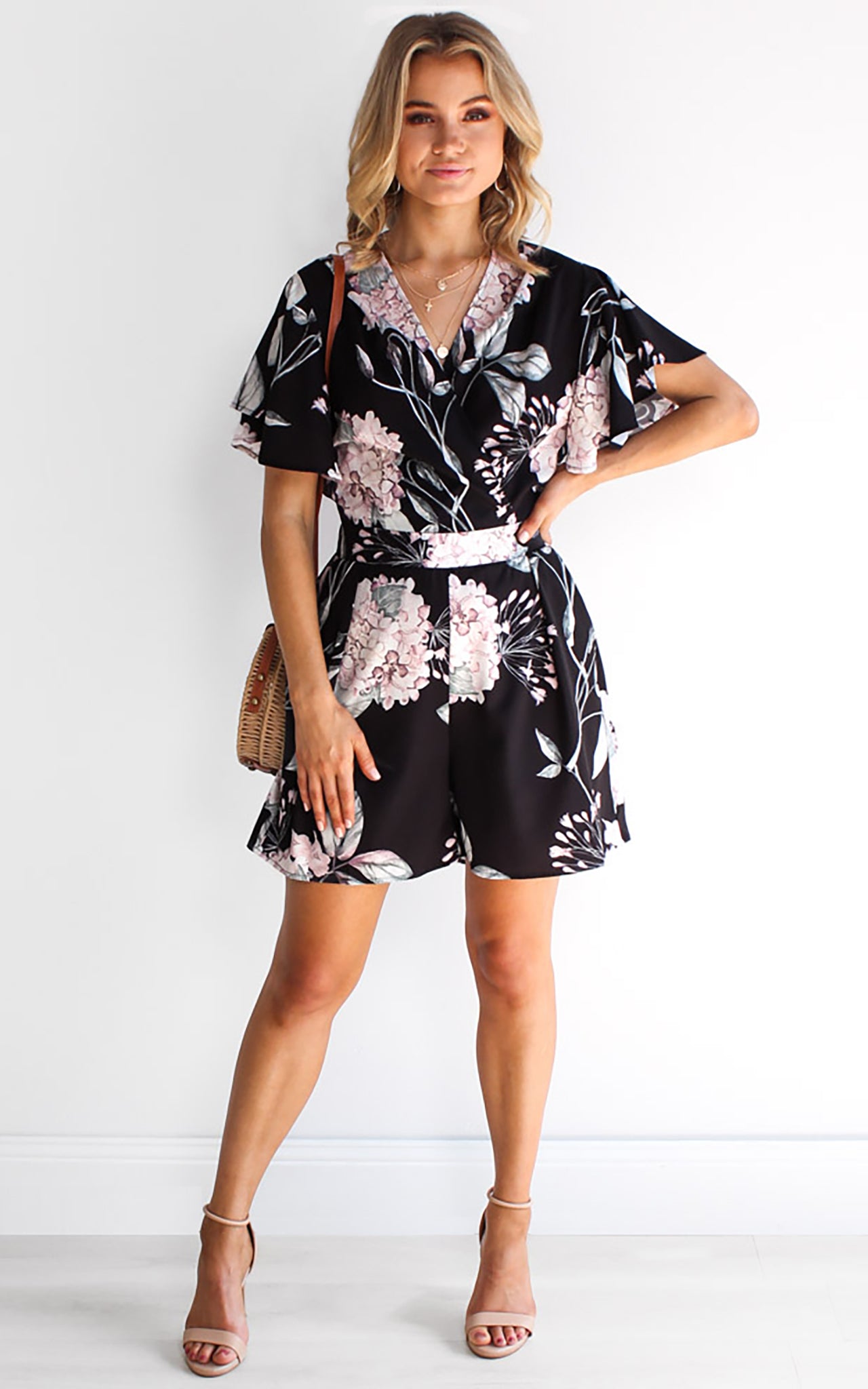 Midnight Rose Playsuit- Black Floral