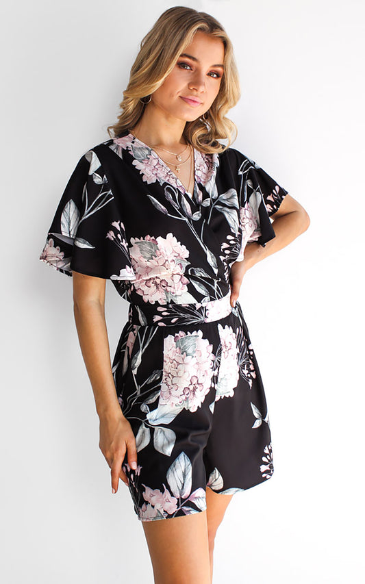 Midnight Rose Playsuit- Black Floral