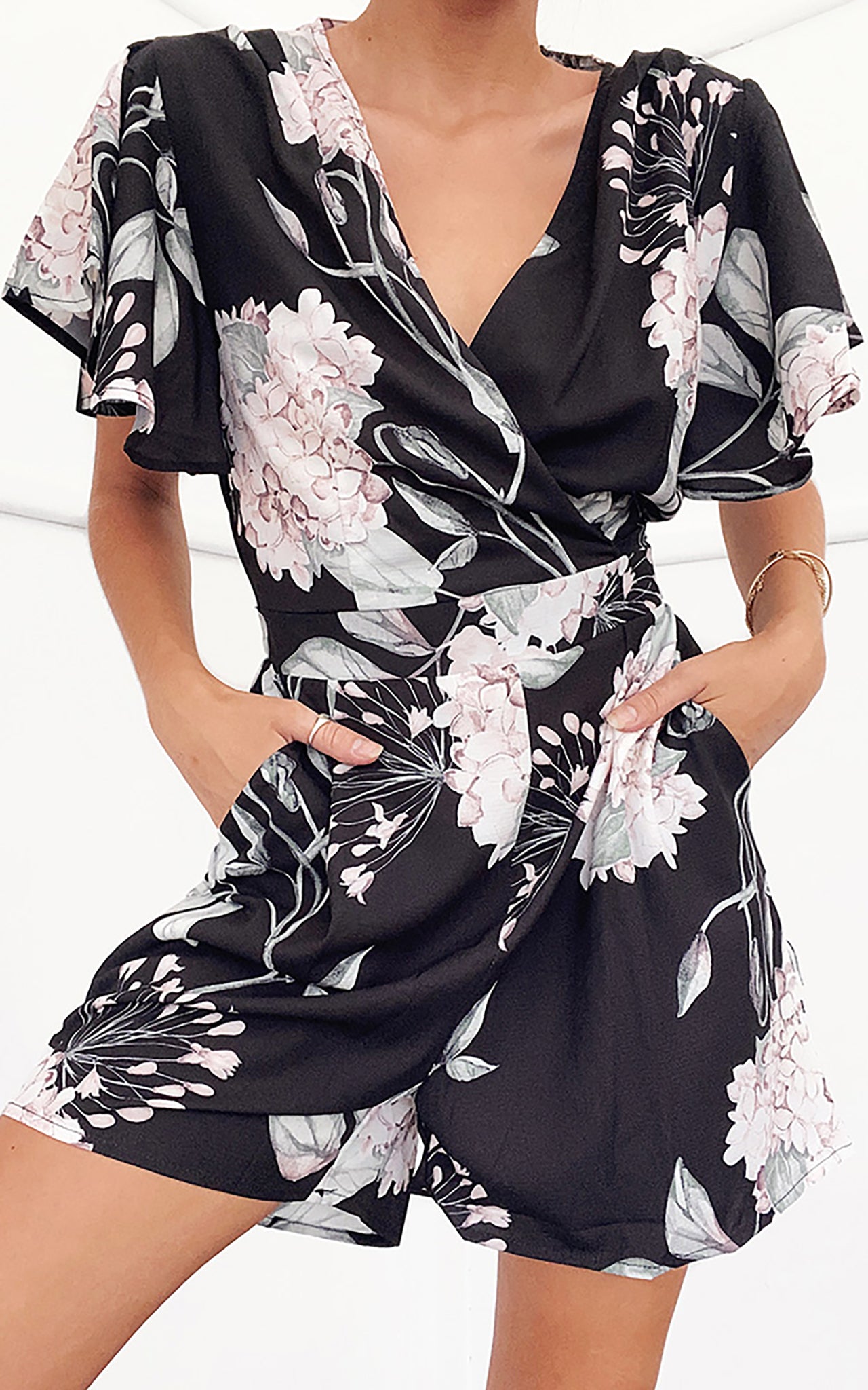 Midnight Rose Playsuit- Black Floral