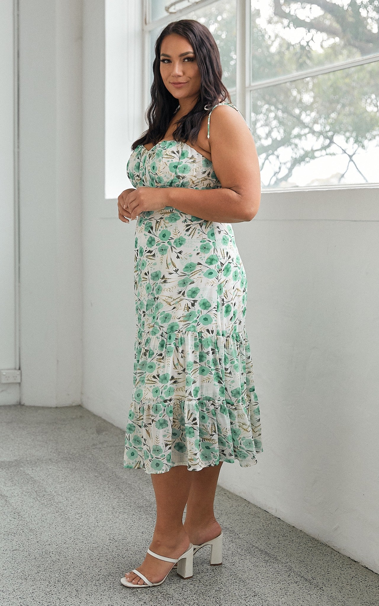 Mikaela Dress - White Green Floral