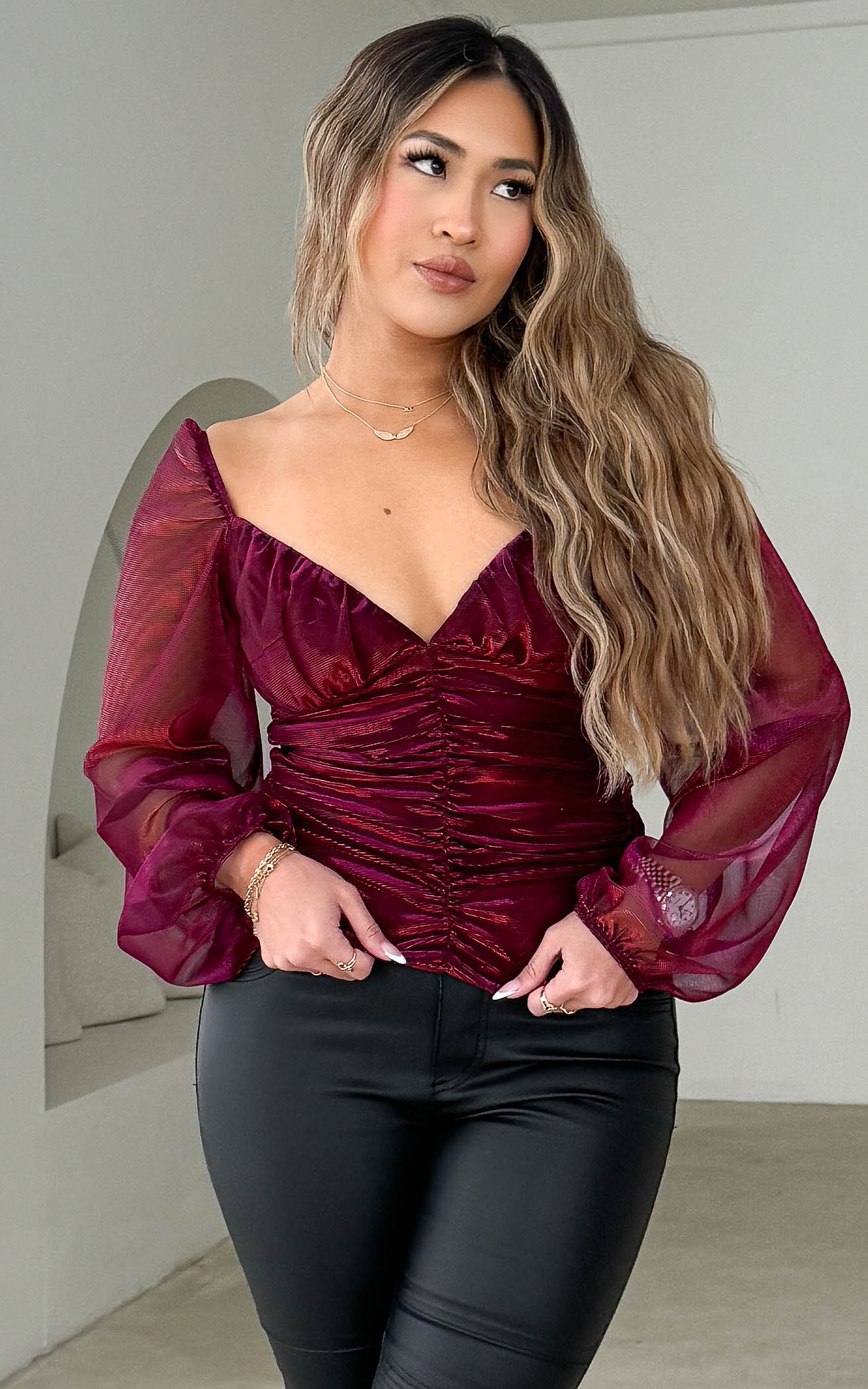 Miley Mesh Top - Wine Pink Metallic